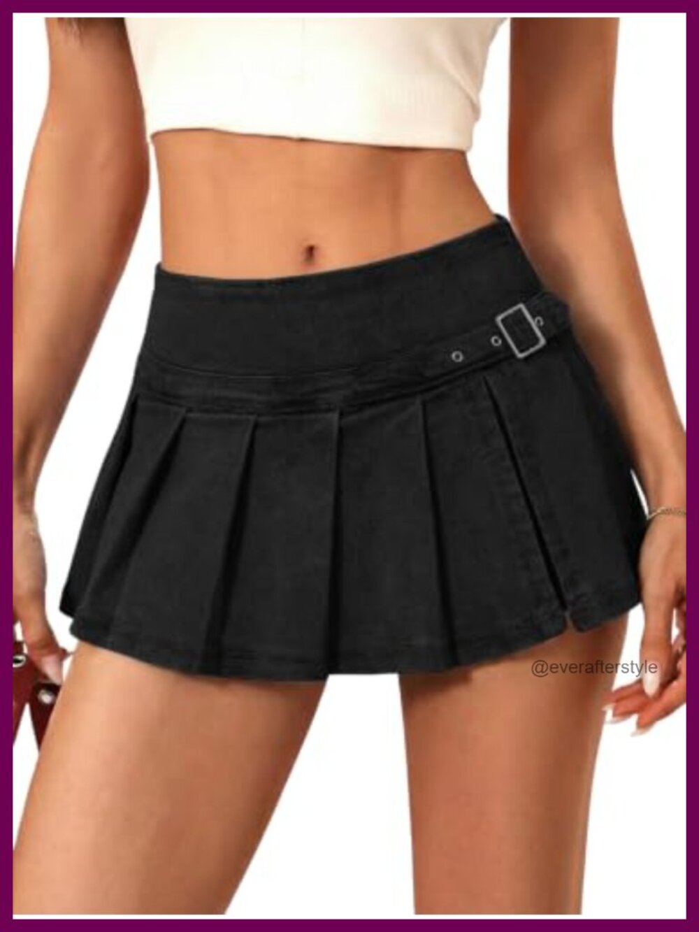 EMMIOL Denim Mini Skirt Skort Side Zipper Built-in Shorts Casuall